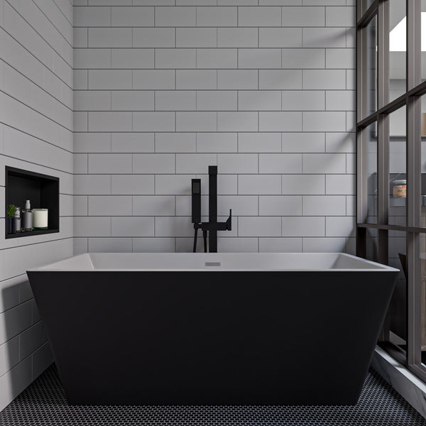 ALFI brand AB8834 59 inch Black & White Rectangular Acrylic Free Standing Soaking Bathtub